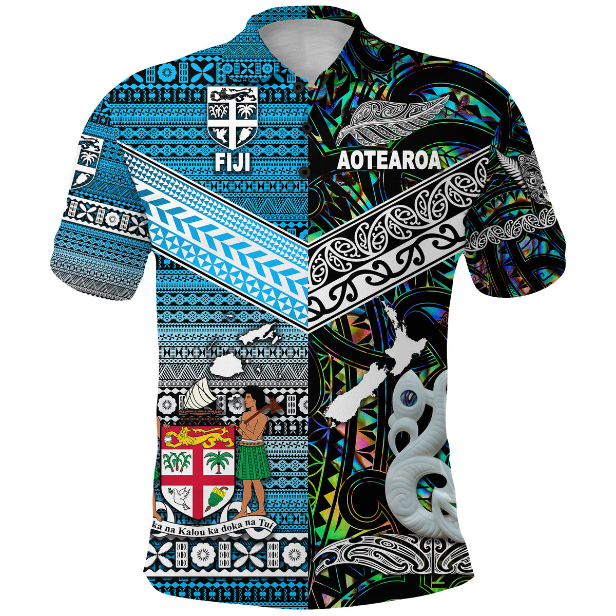 Custom New Zealand Fiji Polo Shirt Maori and Tapa Together Green, Custom Text and Number LT8 - Polynesian Pride