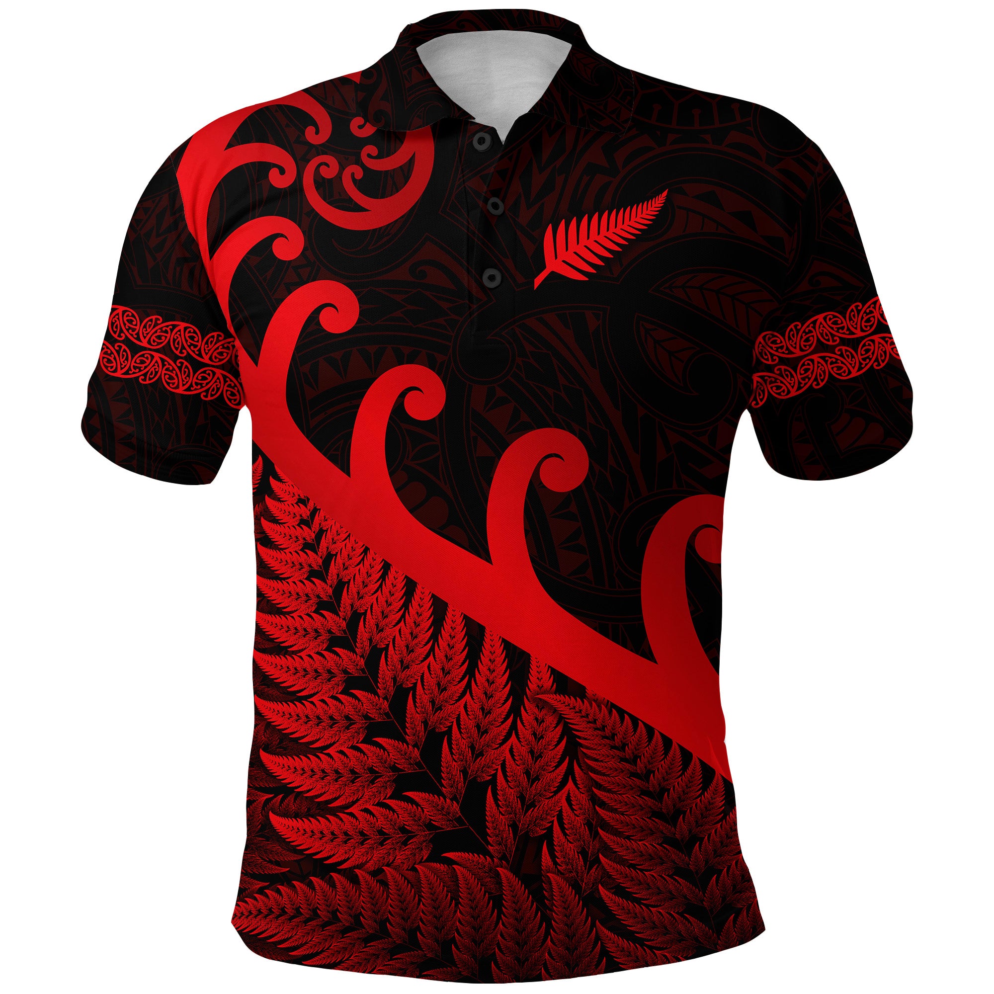 Custom New Zealand Rugby Maori Polo Shirt Silver Fern Koru Vibes Red LT8 - Polynesian Pride