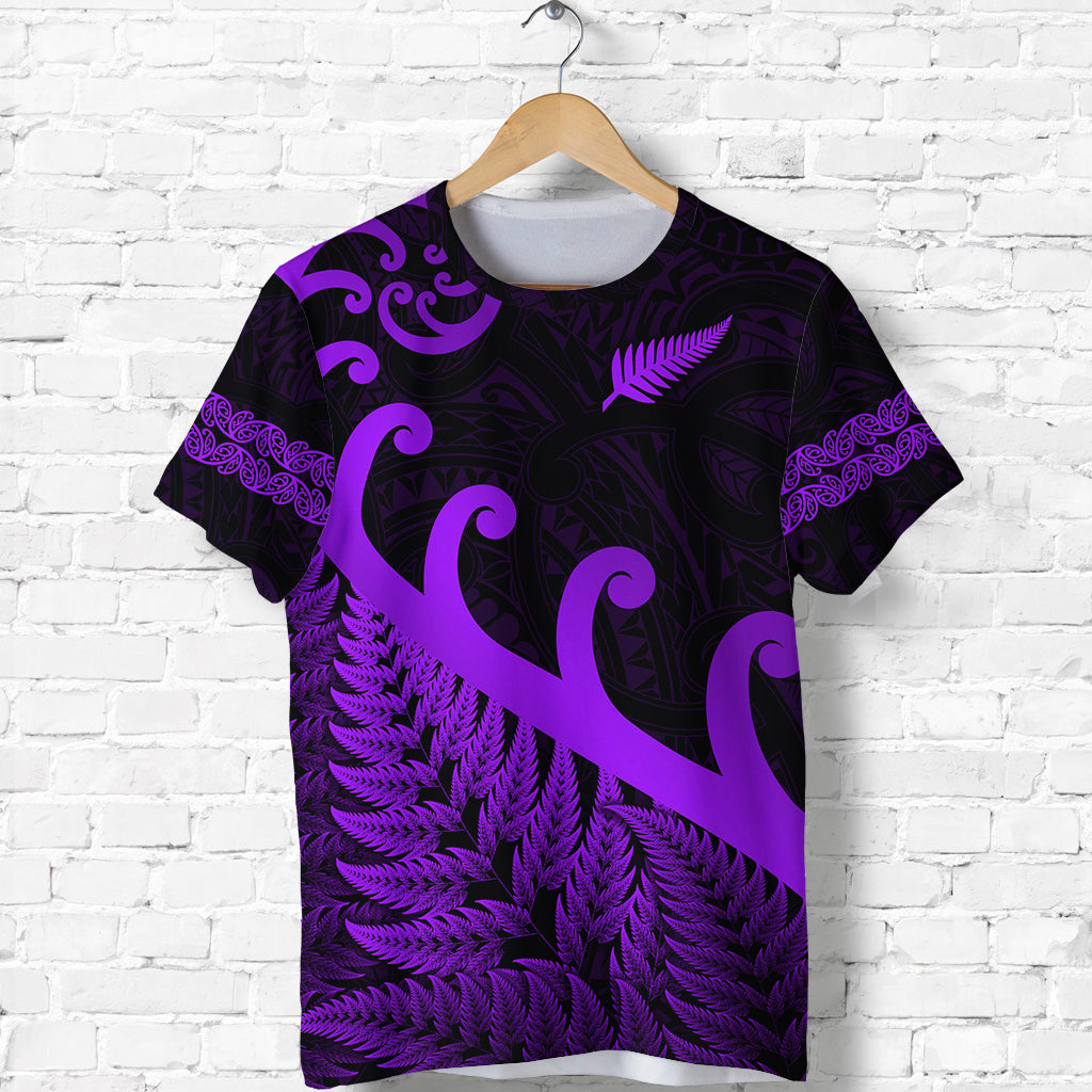 New Zealand Rugby Maori T Shirt Silver Fern Koru Vibes Purple LT8 - Polynesian Pride