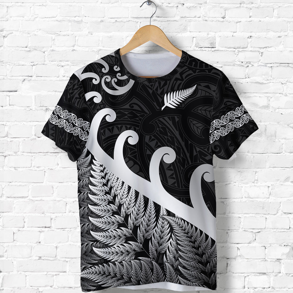 Custom New Zealand Rugby Maori T Shirt Silver Fern Koru Vibes Black LT8 - Polynesian Pride