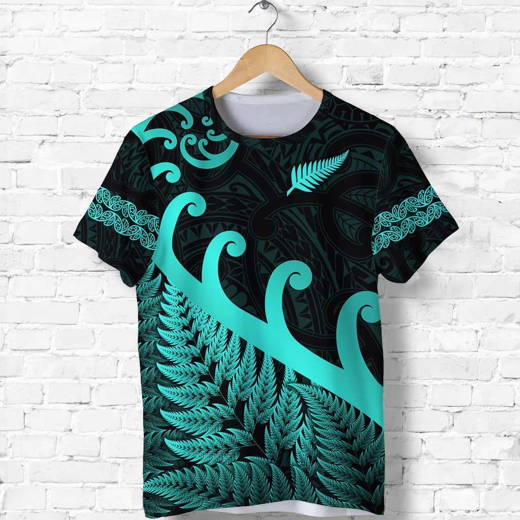 Custom New Zealand Rugby Maori T Shirt Silver Fern Koru Vibes Turquoise LT8 - Polynesian Pride