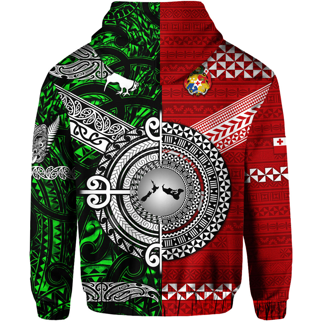 New Zealand Tonga Zip Hoodie Maori and Polynesian Together Green LT8 - Polynesian Pride