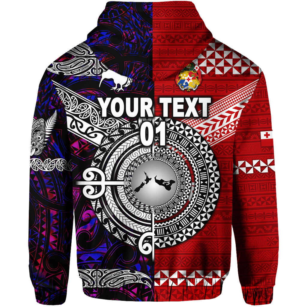 Custom New Zealand Tonga Hoodie Maori and Polynesian Together Purple, Custom Text and Number LT8 - Polynesian Pride