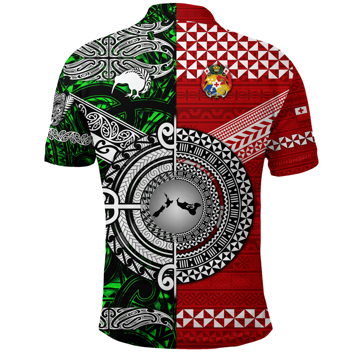 New Zealand Tonga Polo Shirt Maori and Polynesian Together Green LT8 - Polynesian Pride