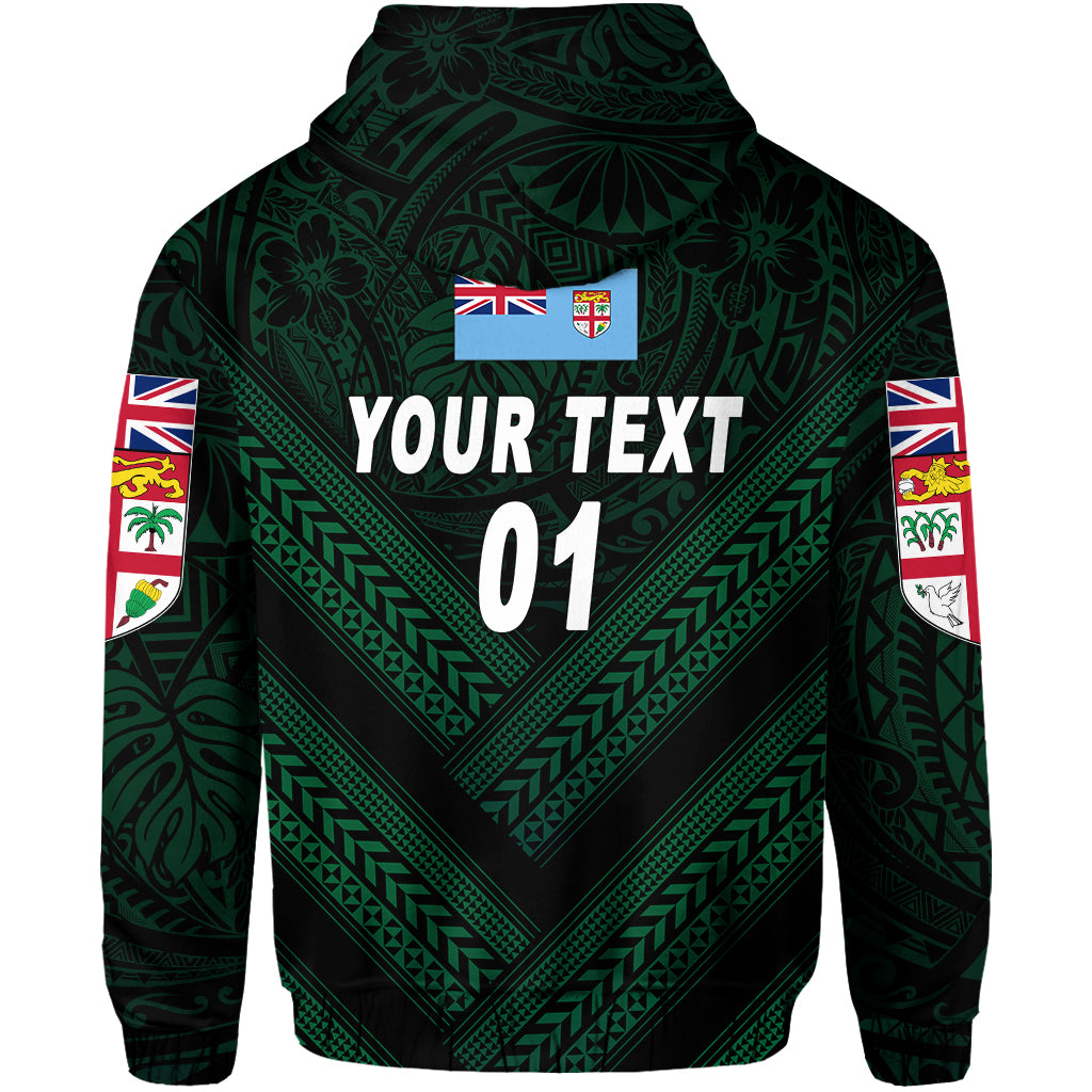Custom Fiji Ovalau Rugby Zip Hoodie Dark Green Style, Custom Text and Number LT8 - Polynesian Pride