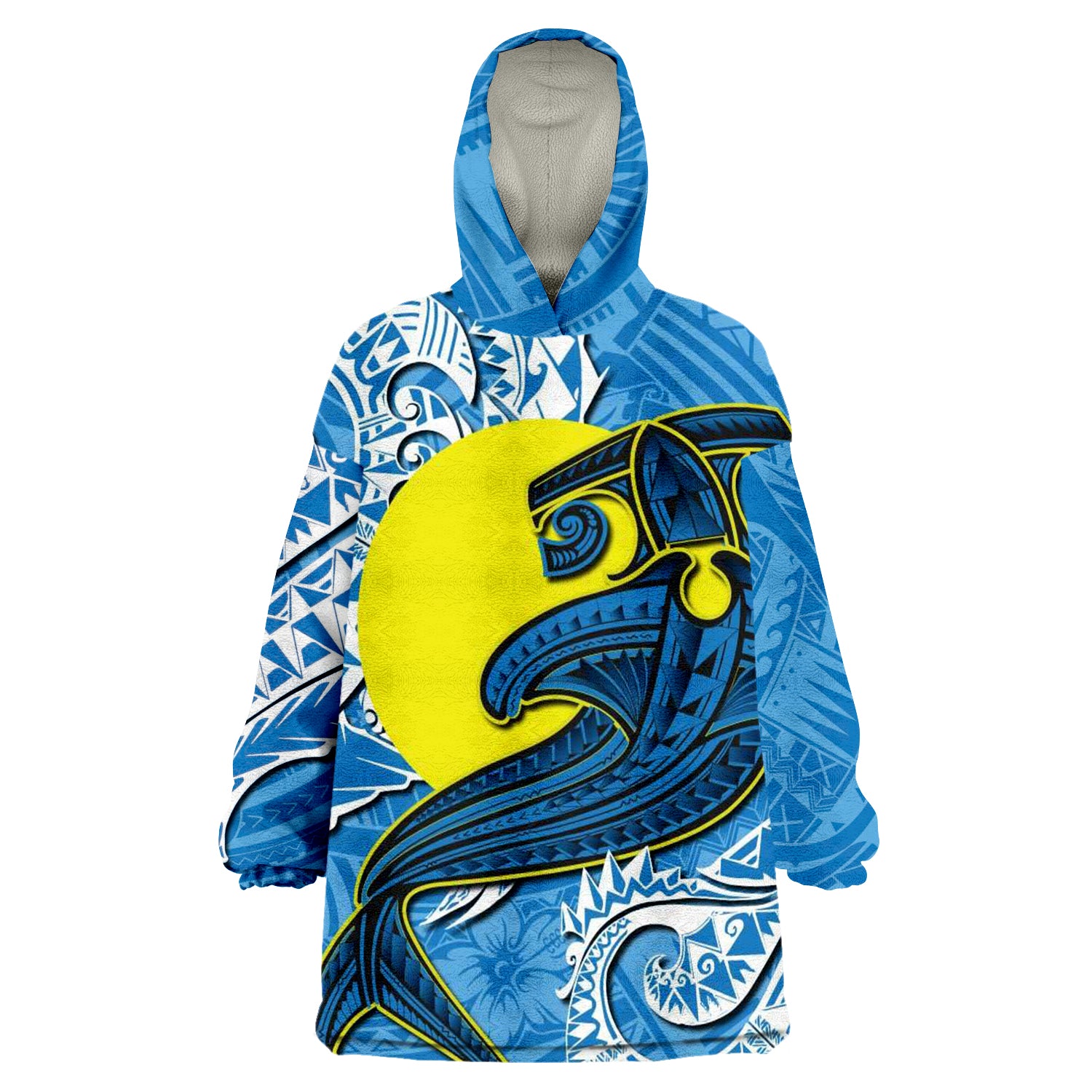 Palau Flag with Polynesian Tattoo Wearable Blanket Hoodie LT9 Unisex One Size - Polynesian Pride