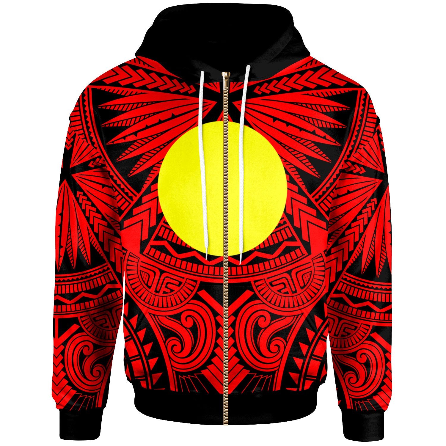 Palau Zip Hoodie Classic Vignette Style Unisex Red - Polynesian Pride