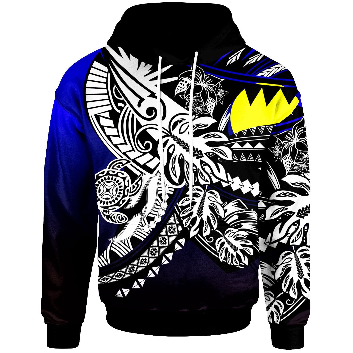 Palau Hoodie Tribal Jungle Pattern Blue Color Unisex White - Polynesian Pride