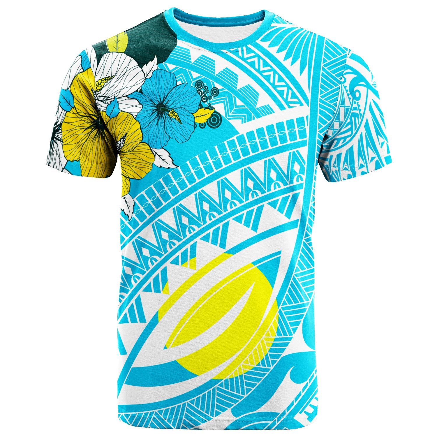 Palau T Shirt Polynesian Pattern Aquamarine Stone Color Unisex Black - Polynesian Pride