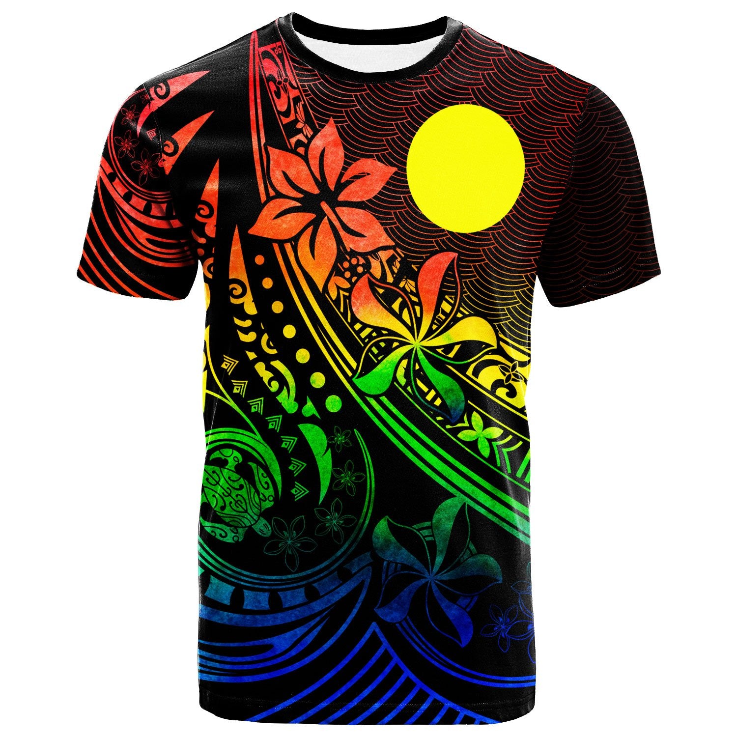 Palau T Shirt The Flow Of The Ocean Rainbow Color Unisex Rainbow - Polynesian Pride