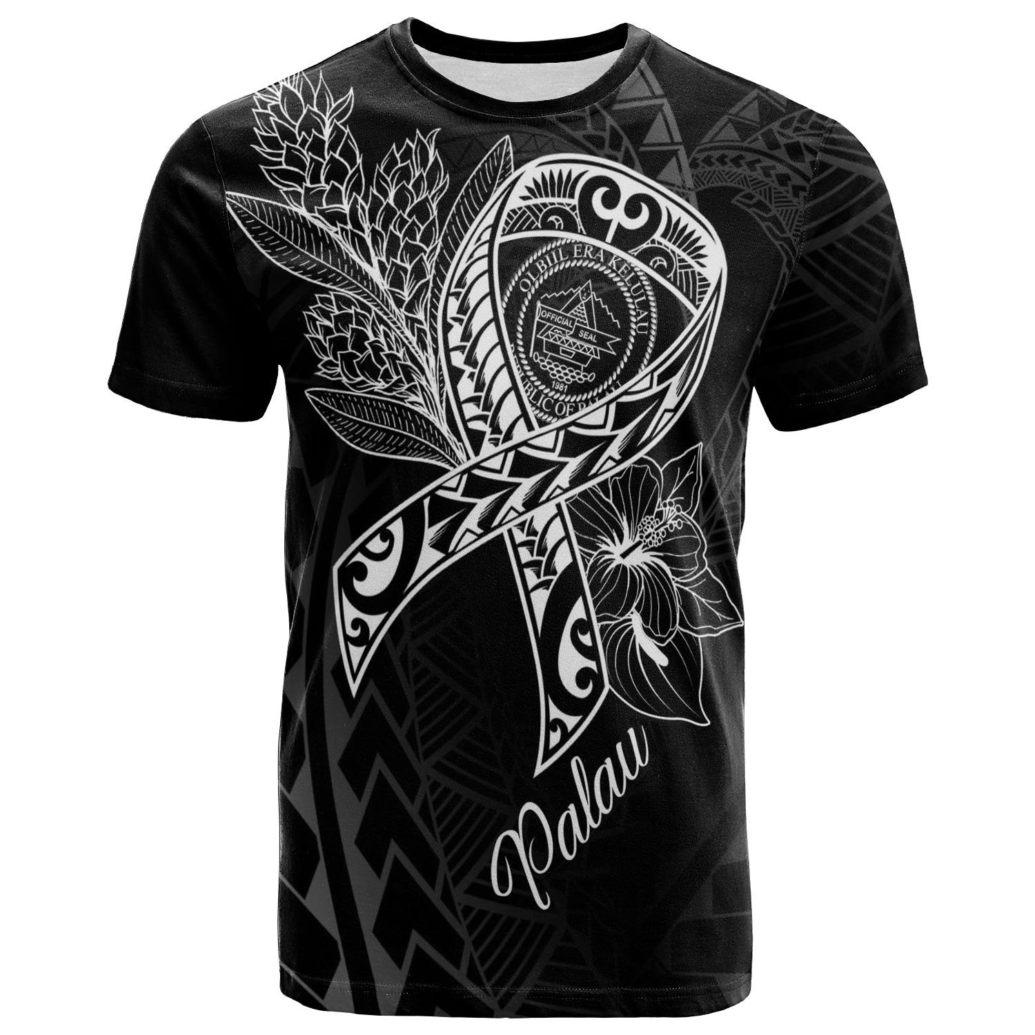 Palau T Shirt Ribbon Polynesian Style Unisex Black - Polynesian Pride