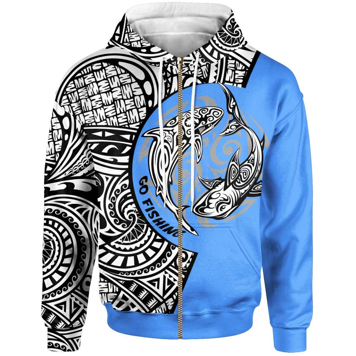 Palau Zip Hoodie Go Fishing Now Unisex Blue - Polynesian Pride