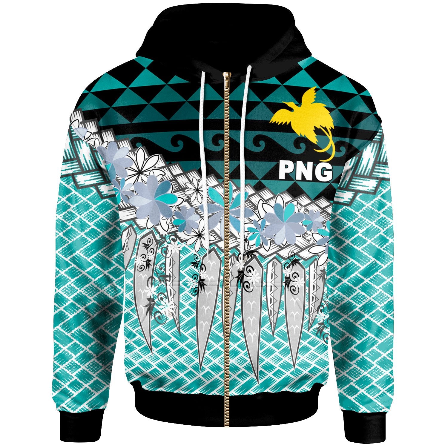 Papua New Guinea Zip Hoodie Coconut Leaves Weave Pattern Blue Unisex Blue - Polynesian Pride