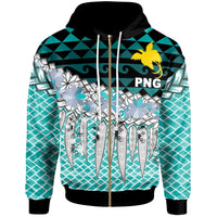 Papua New Guinea Zip Hoodie Coconut Leaves Weave Pattern Blue Unisex Blue - Polynesian Pride