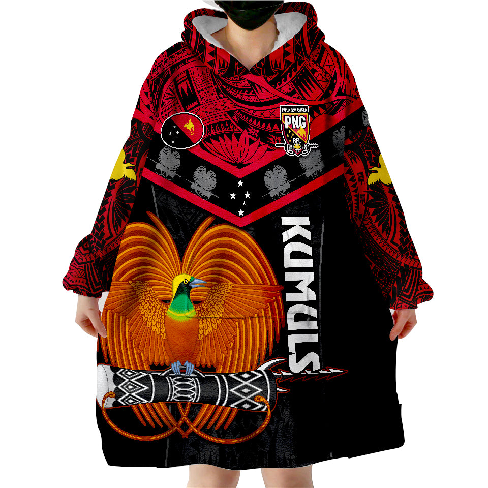 Papua New Guinea Rugby PNG Kumuls Bird Of Paradise Black Wearable Blanket Hoodie LT14 - Polynesian Pride