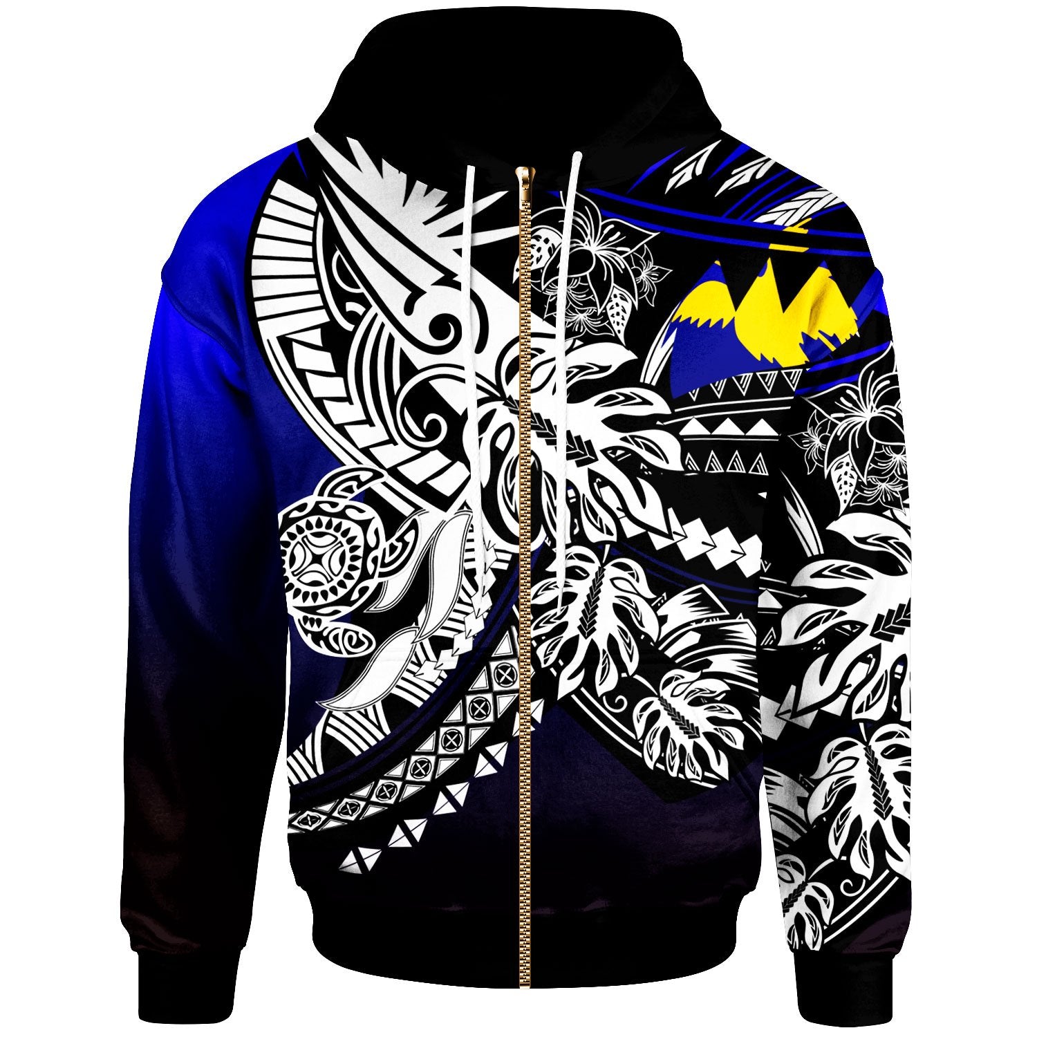 Papua New Guinea Zip Hoodie Tribal Jungle Pattern Blue Color Unisex Blue - Polynesian Pride