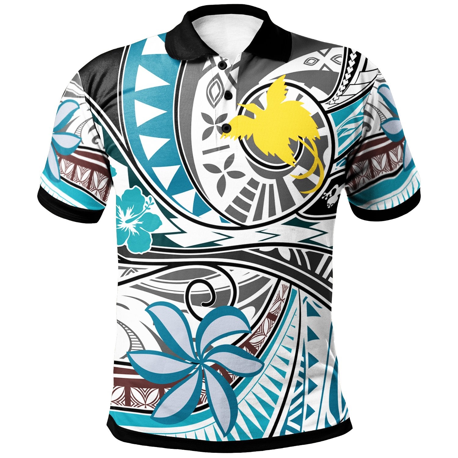 Papua New Guinea Polo Shirt Flower and Flow Unisex Blue - Polynesian Pride