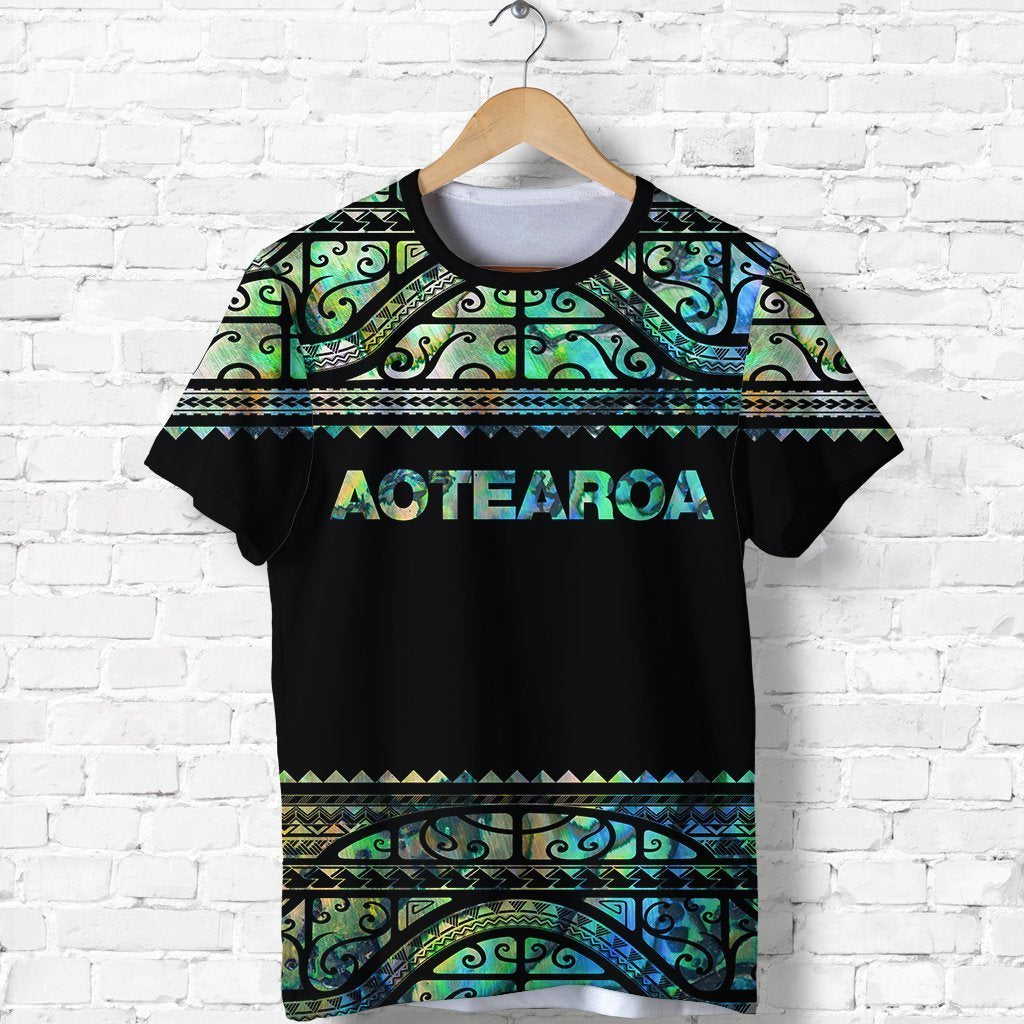 New Zealand Maori Shirt, Aotearoa Silver Fern T Shirt Paua Shell Unisex Black - Polynesian Pride