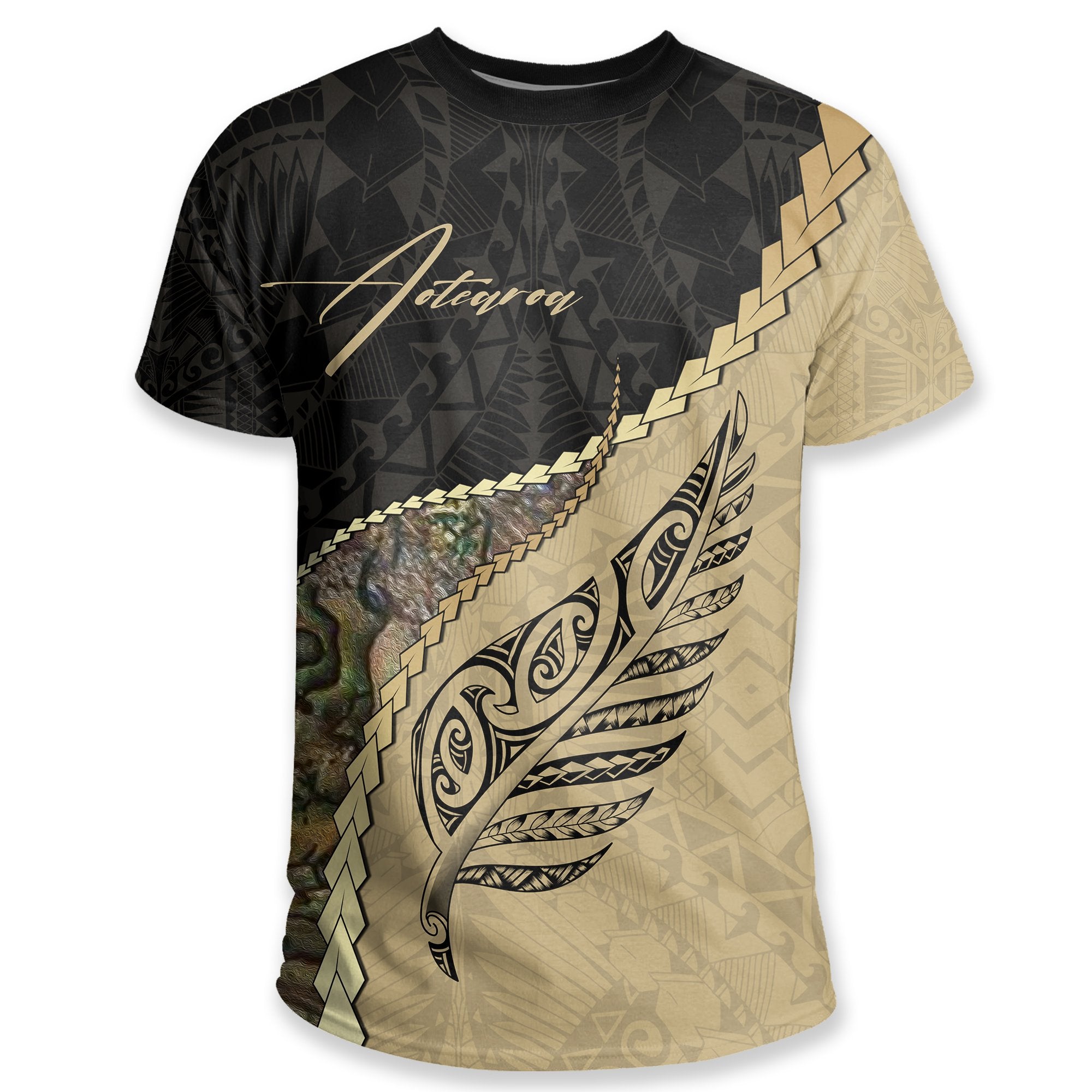 Maori Silver Fern T Shirt, Paua Shell Shirt Signatrue Unisex Black - Polynesian Pride