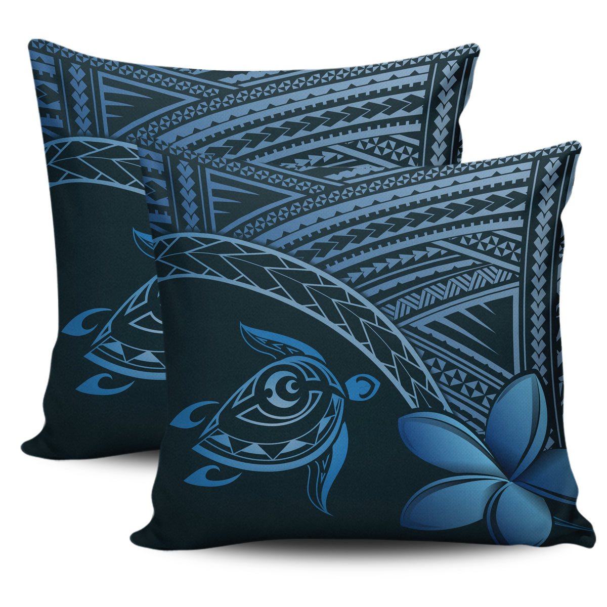 hawaiiPillow Cases - Hawaii Turtle Plumeria Aegean Blue One Size 18"x 18" (Twin Sides) (Set of 2) Blue - Polynesian Pride