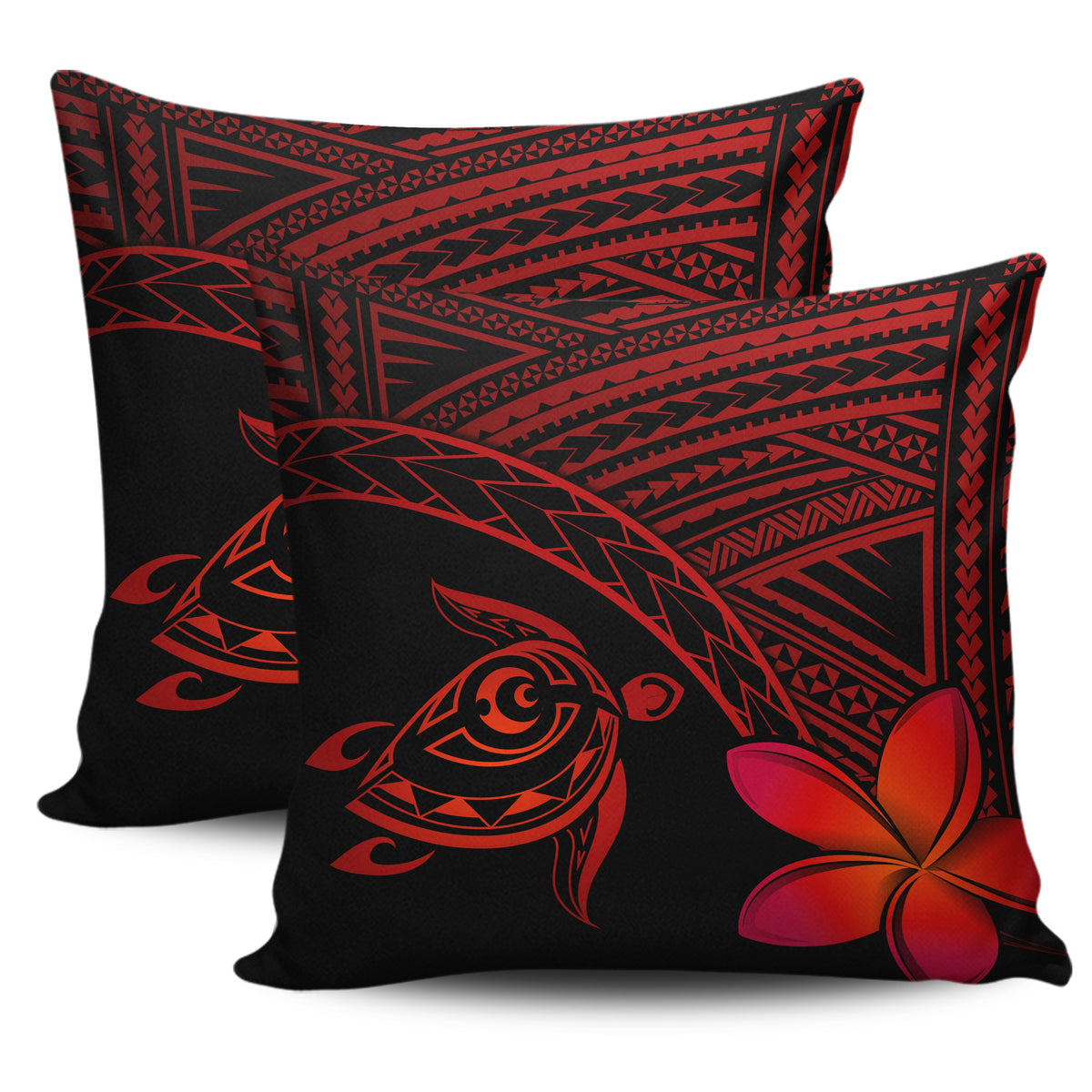 hawaiiPillow Cases - Hawaii Turtle Plumeria Red One Size 18"x 18" (Twin Sides) (Set of 2) Red - Polynesian Pride