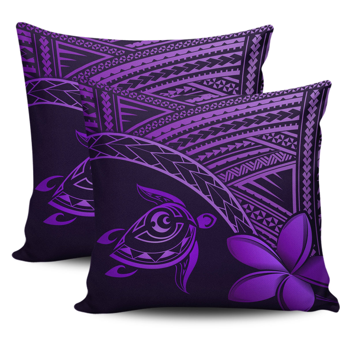hawaiiPillow Cases - Hawaii Turtle Plumeria Purple One Size 18"x 18" (Twin Sides) (Set of 2) Purple - Polynesian Pride
