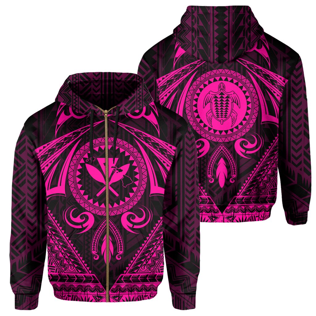 Polynesian Kakau Kanaka Turtle Map Hawaii Zip Hoodie Circle Style Pink Unisex Pink - Polynesian Pride