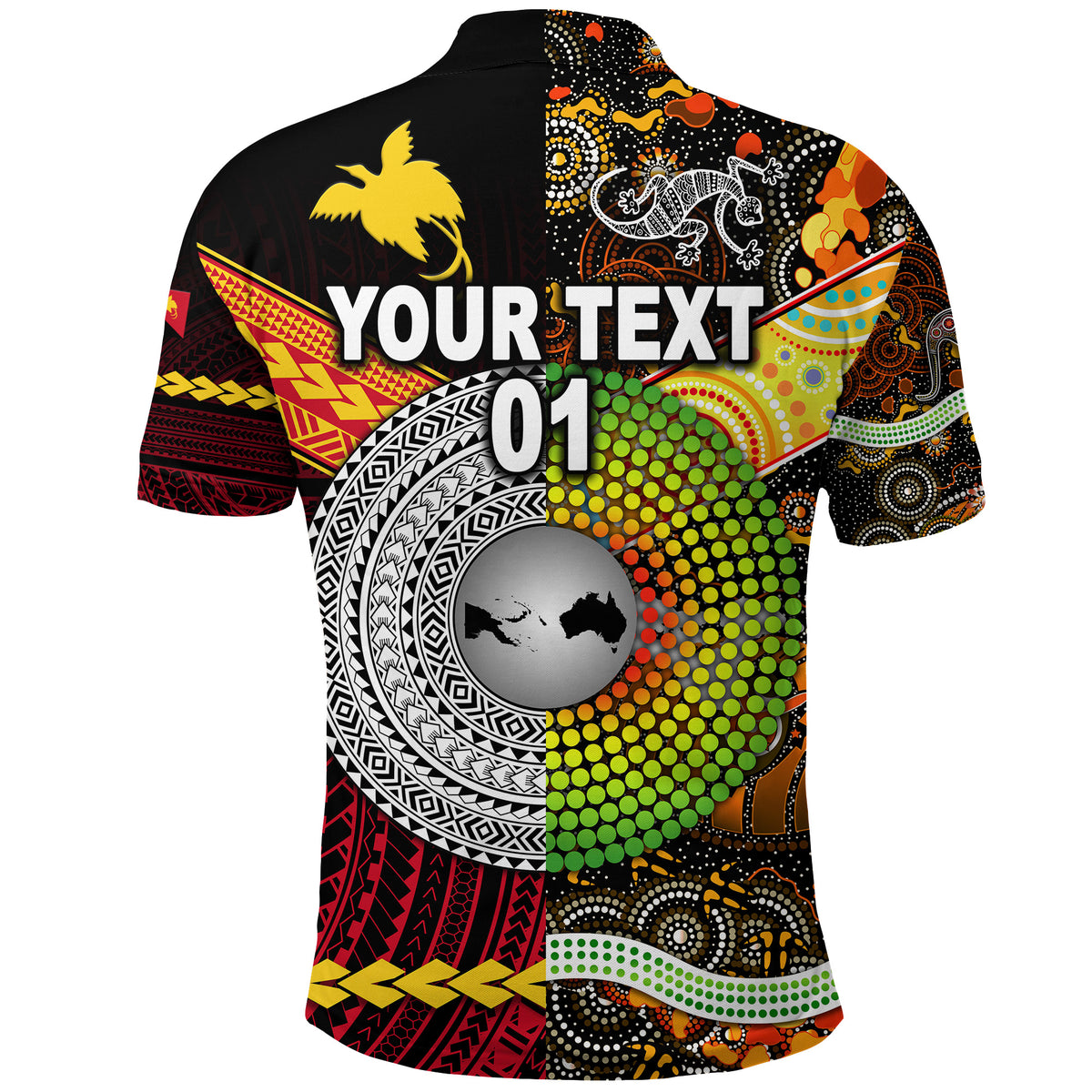 Custom Papua New Guinea Australia Polo Shirt Polynesian and Aboriginal Together, Custom Text and Number LT8 - Polynesian Pride