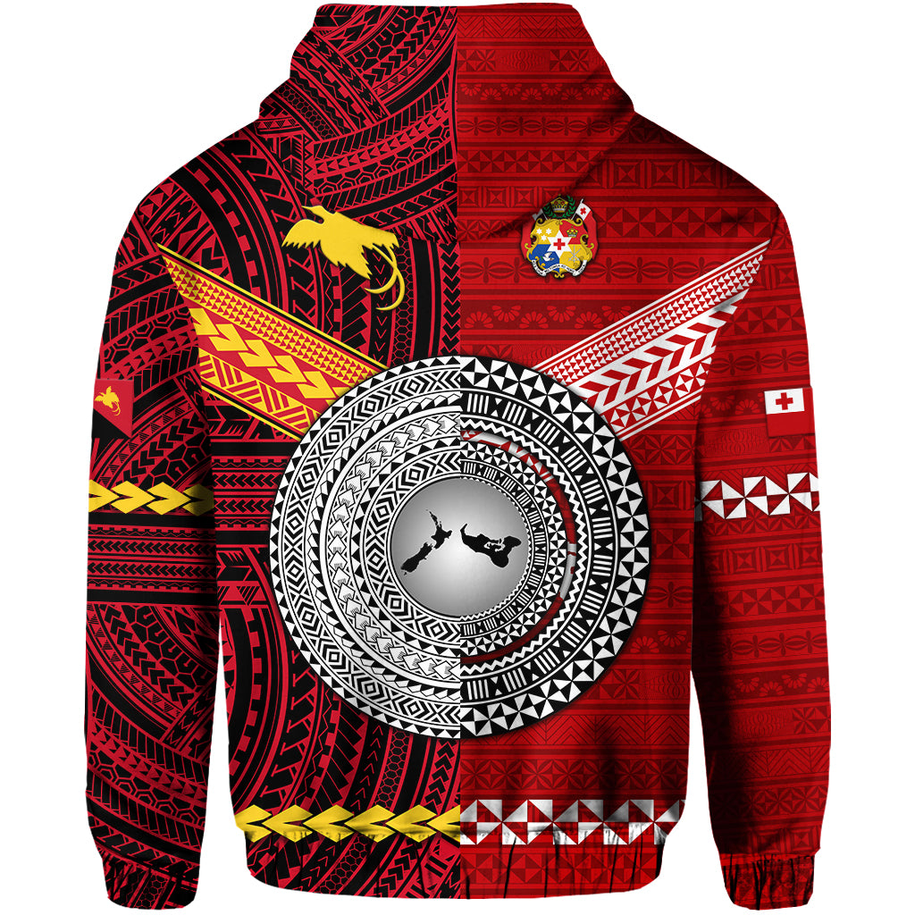 Custom Papua New Guinea Tonga Hoodie Polynesian Together Bright Red LT8 - Polynesian Pride
