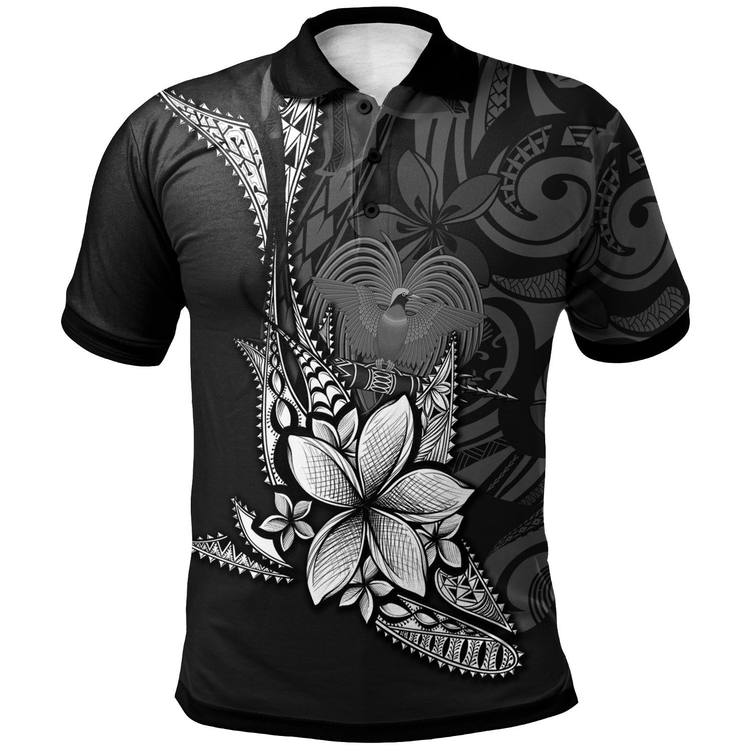 Papua New Guinea Custom Polo Shirt Fish With Plumeria Flowers Style Unisex Black - Polynesian Pride