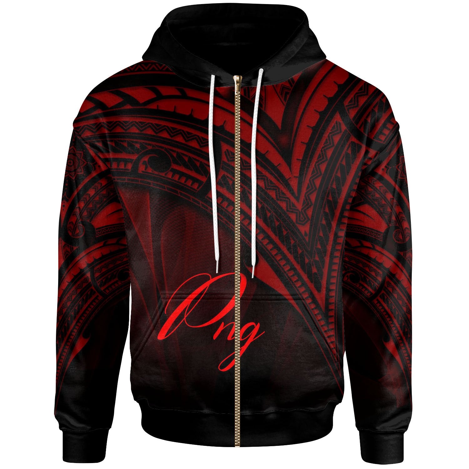 Papua New Guinea Zip Hoodie Red Color Cross Style Unisex Black - Polynesian Pride