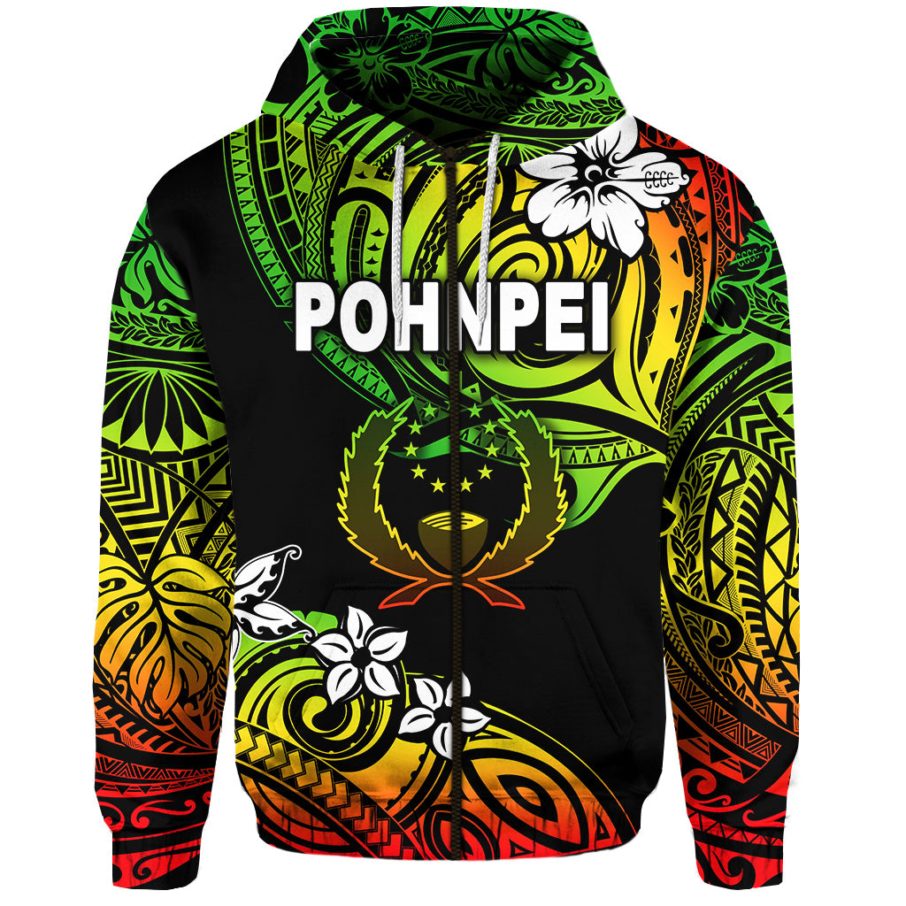 Custom FSM Pohnpei Zip Hoodie Unique Vibes Reggae LT8 - Polynesian Pride
