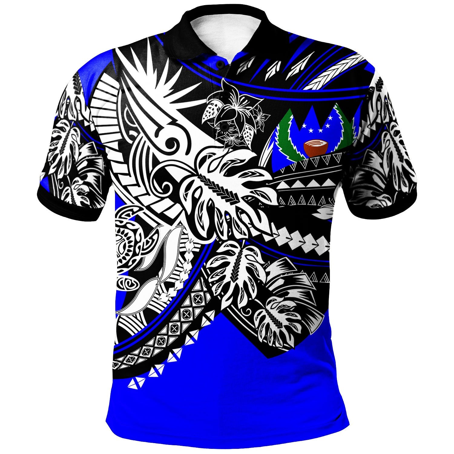 Pohnpei Polo Shirt Tribal Jungle Blue Pattern Unisex Blue - Polynesian Pride