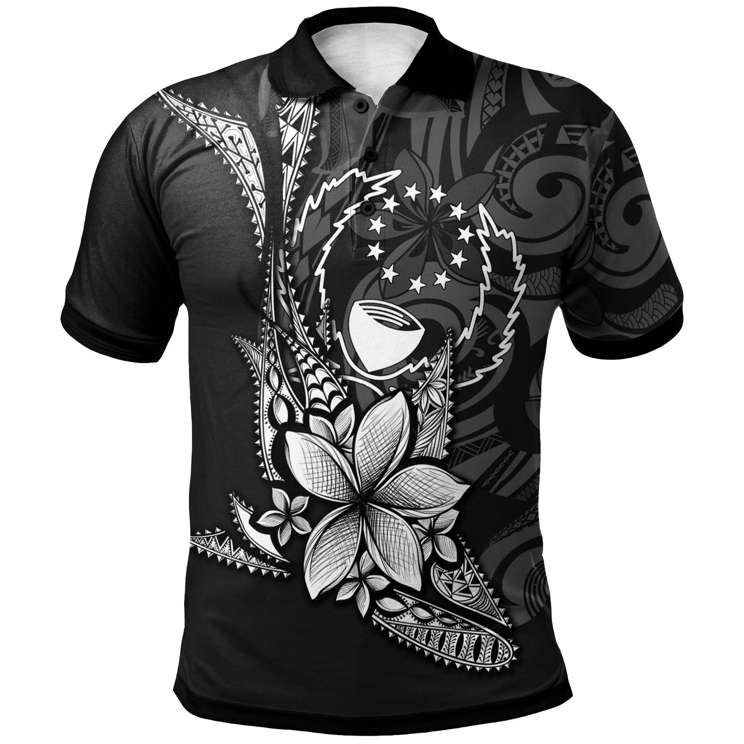 Pohnpei State Polo Shirt Fish With Plumeria Flowers Style Unisex Black - Polynesian Pride