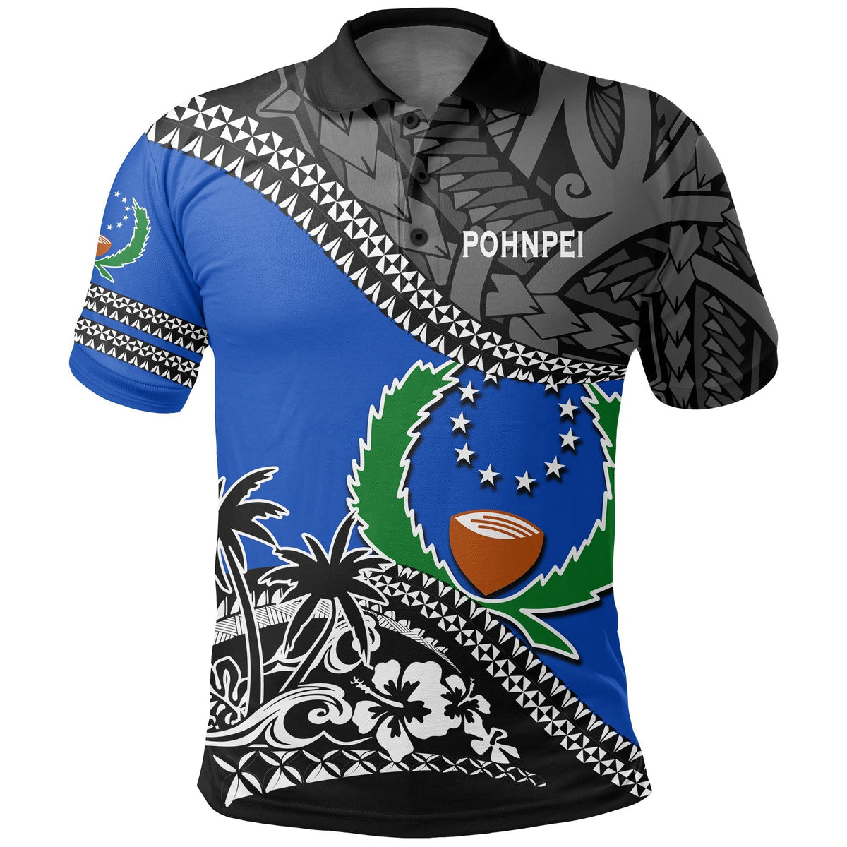 Pohnpei Polo Shirt Fall In The Wave K7 Unisex Blue - Polynesian Pride