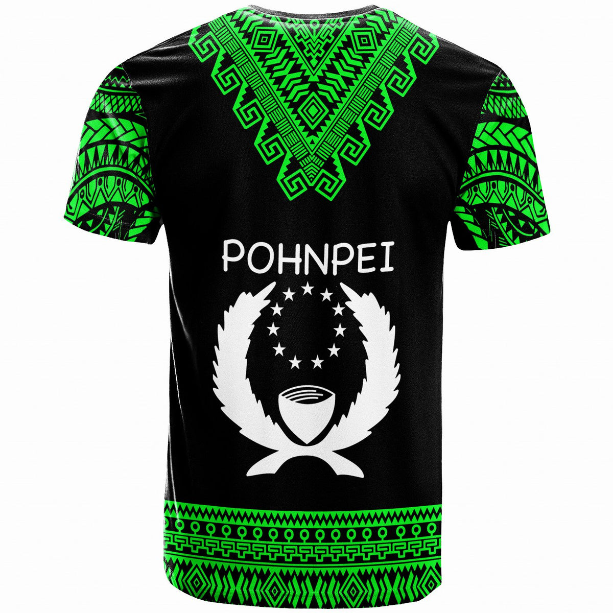 Pohnpei Custom T Shirt Tooth Shaped Necklace Pattern Green Color - Polynesian Pride