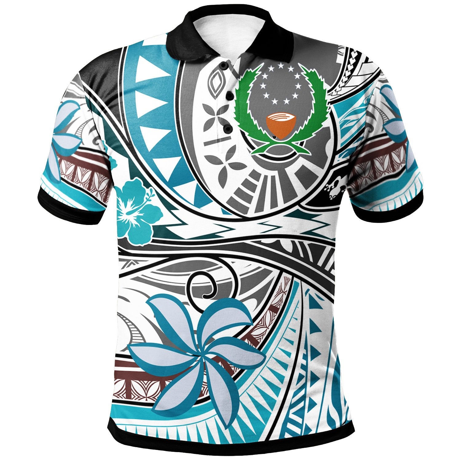 Pohnpei Polo Shirt Flower and Flow Unisex Blue - Polynesian Pride