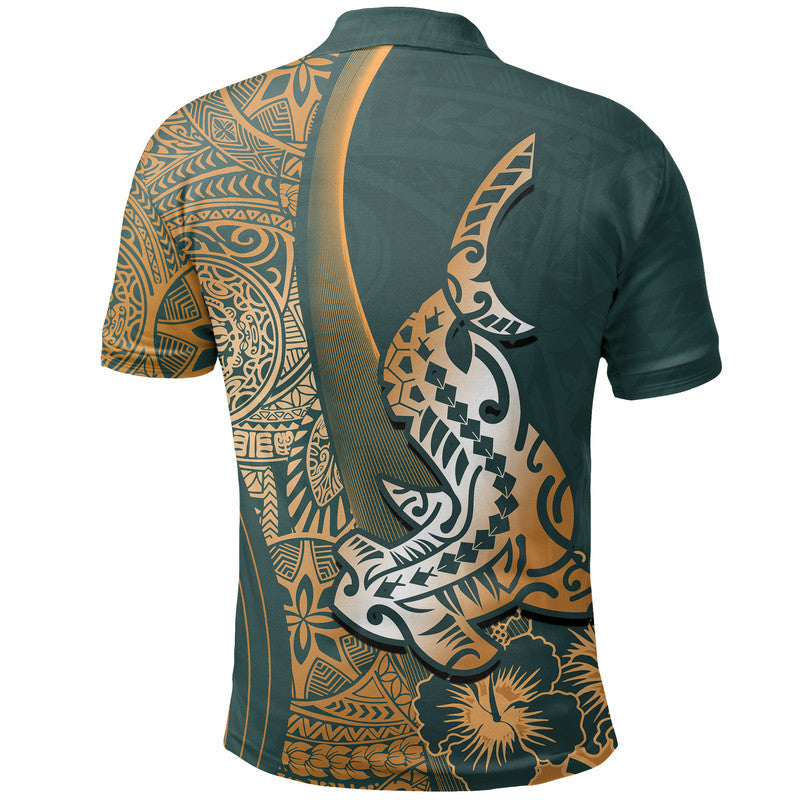Hawaiian Shark Polynesian Polo Shirt Vibe Green Style LT6 - Polynesian Pride