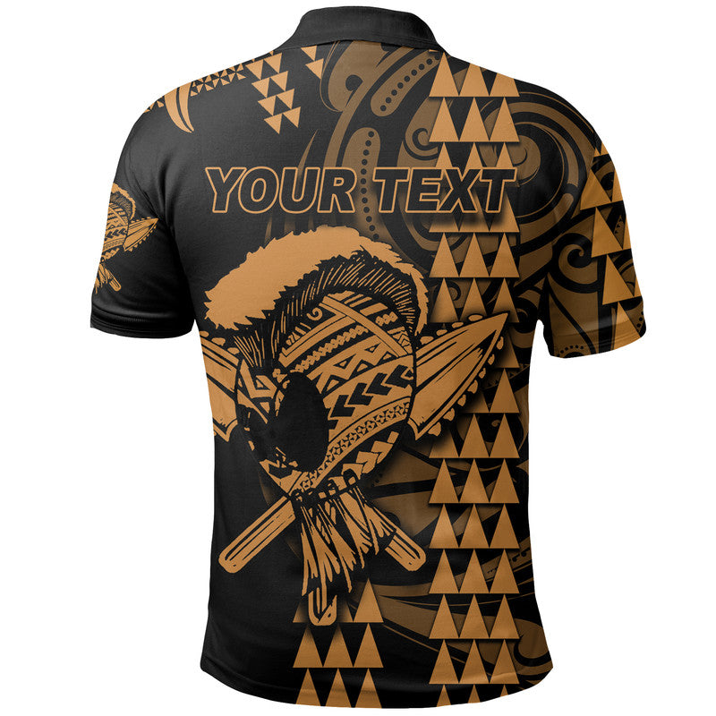 Custom Hawaii Polynesian Warrior Kakau Polo Shirt Gold LT6 - Polynesian Pride