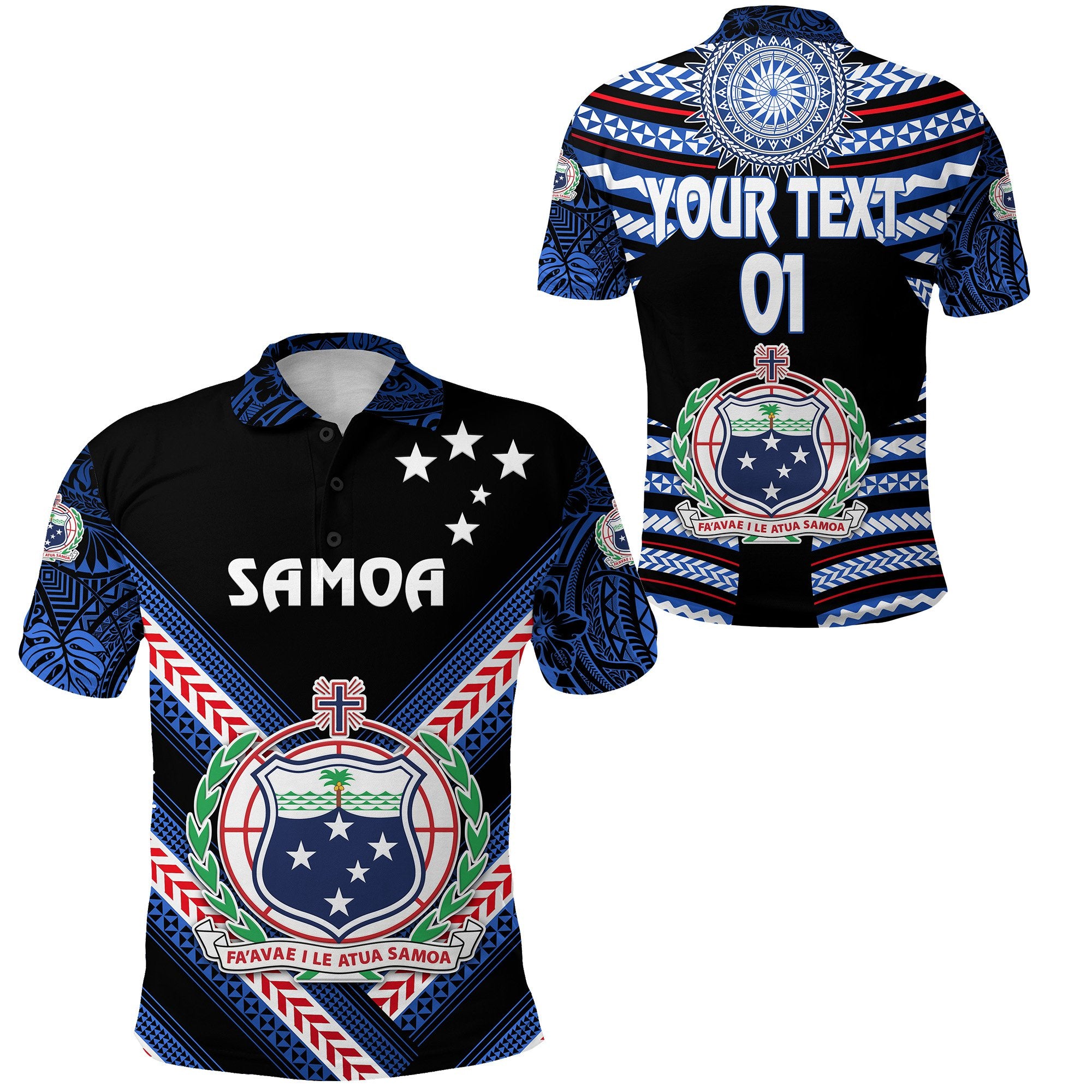 Custom Manu Samoa Rugby Polo Shirt Creative Style Black, Custom Text and Number Unisex Black - Polynesian Pride