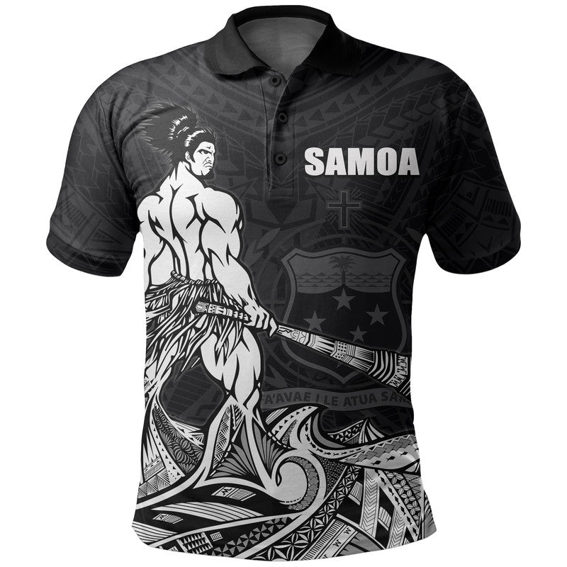 Custom Samoa Warrior Polo Shirt Polynesian No.2 LT6 Black - Polynesian Pride