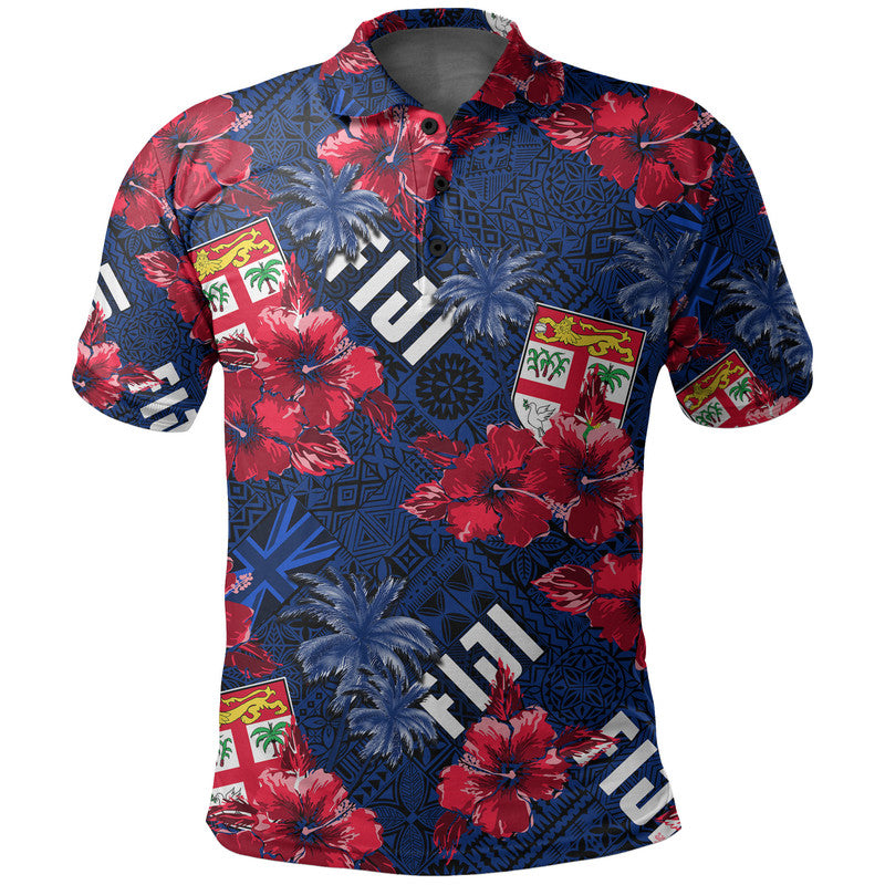 Fiji Hibiscus Polo Shirt Hawaii Style No.2 LT6 Blue - Polynesian Pride