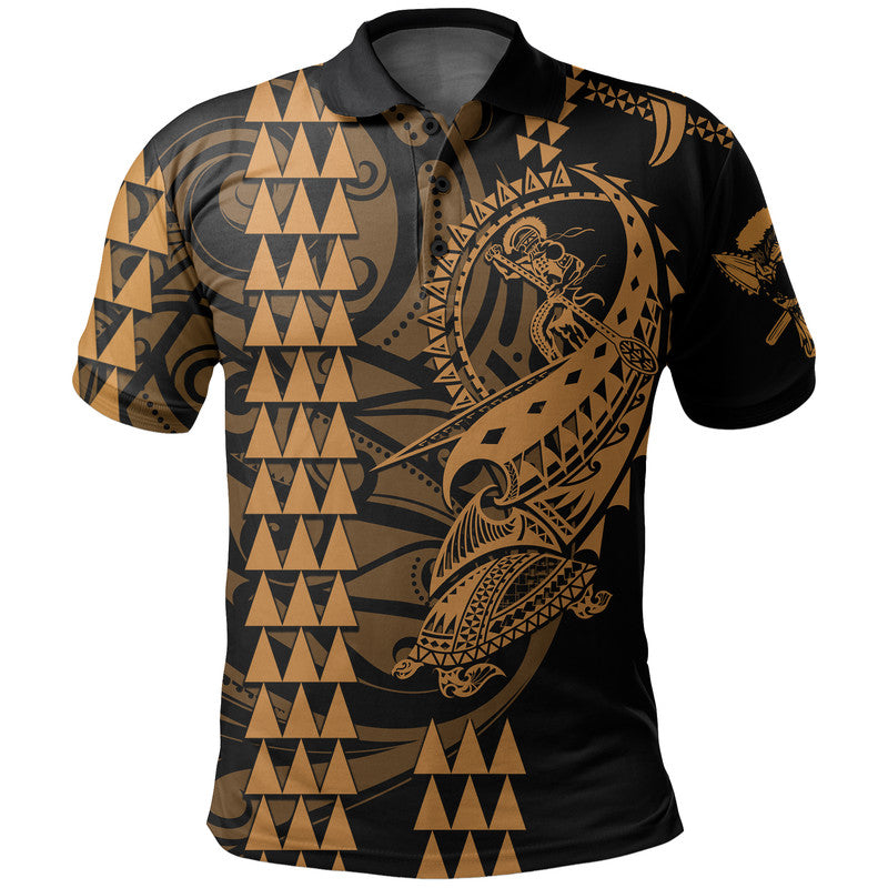 Custom Hawaii Polynesian Warrior Kakau Polo Shirt Gold LT6 Gold - Polynesian Pride