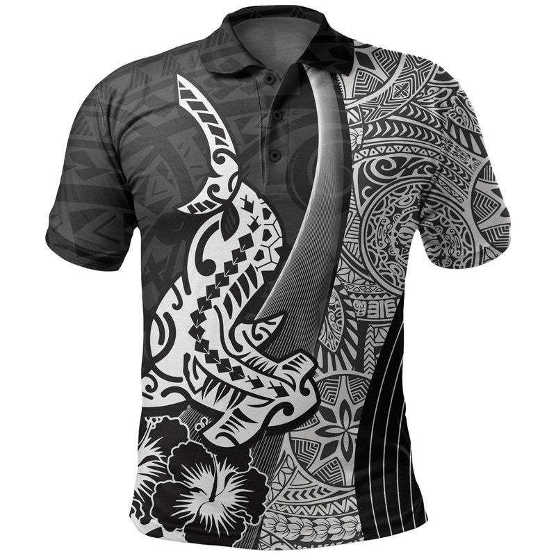 Hawaiian Shark Polynesian Polo Shirt Vibe Black Style LT6 Black - Polynesian Pride