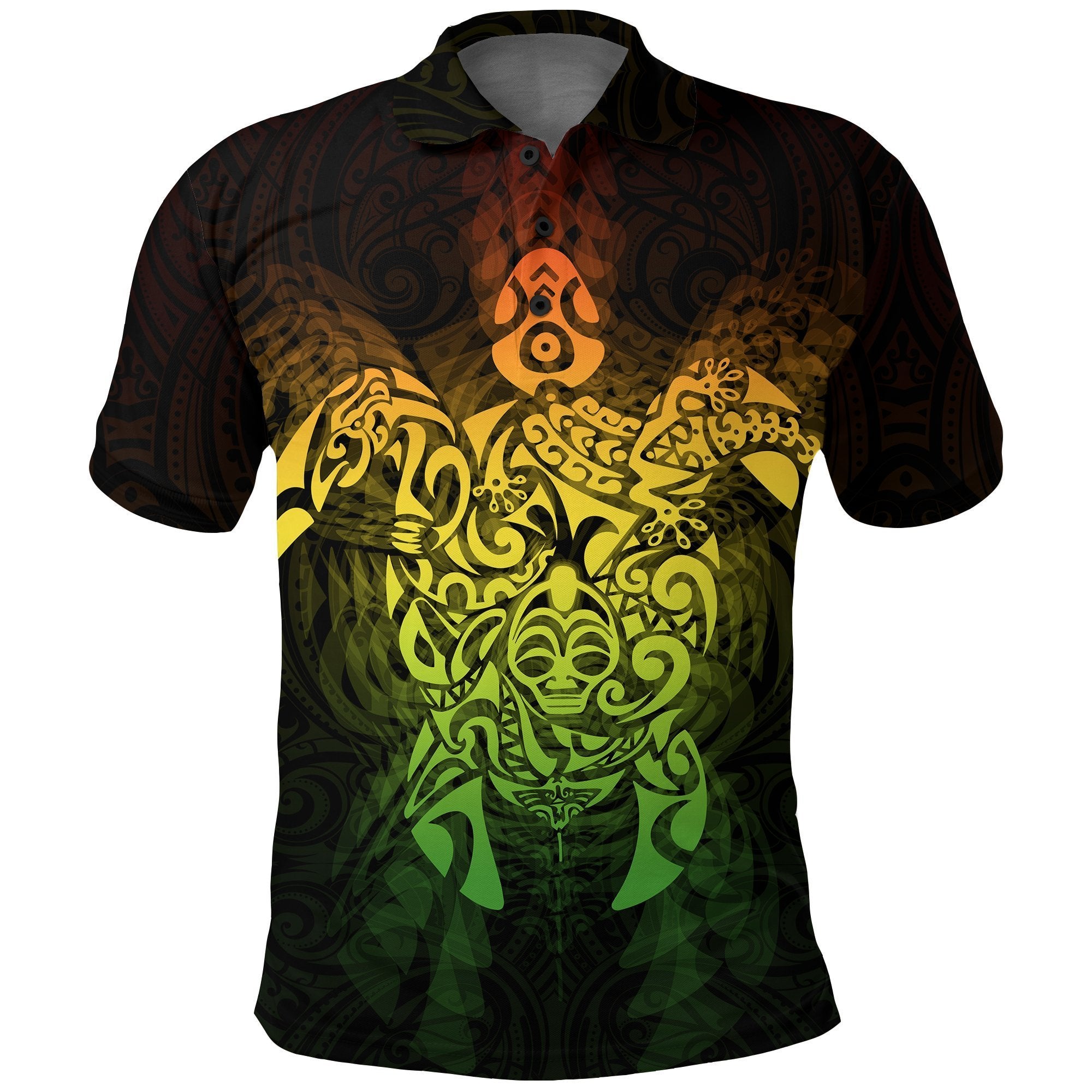 New Zealand Maori Polo Shirt, Wairua Tattoo Turtle Golf Shirts Rasta Unisex Black - Polynesian Pride