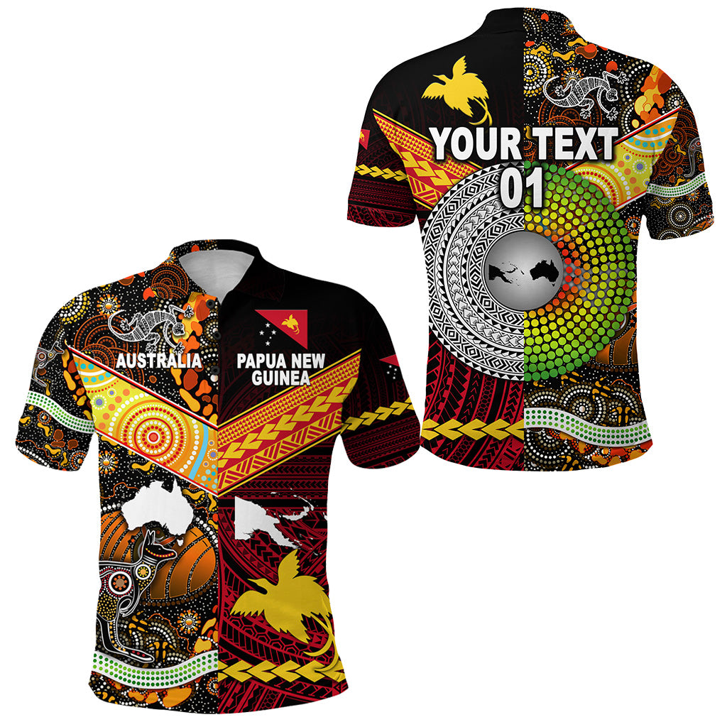 Custom Papua New Guinea Australia Polo Shirt Polynesian and Aboriginal Together, Custom Text and Number LT8 Red - Polynesian Pride