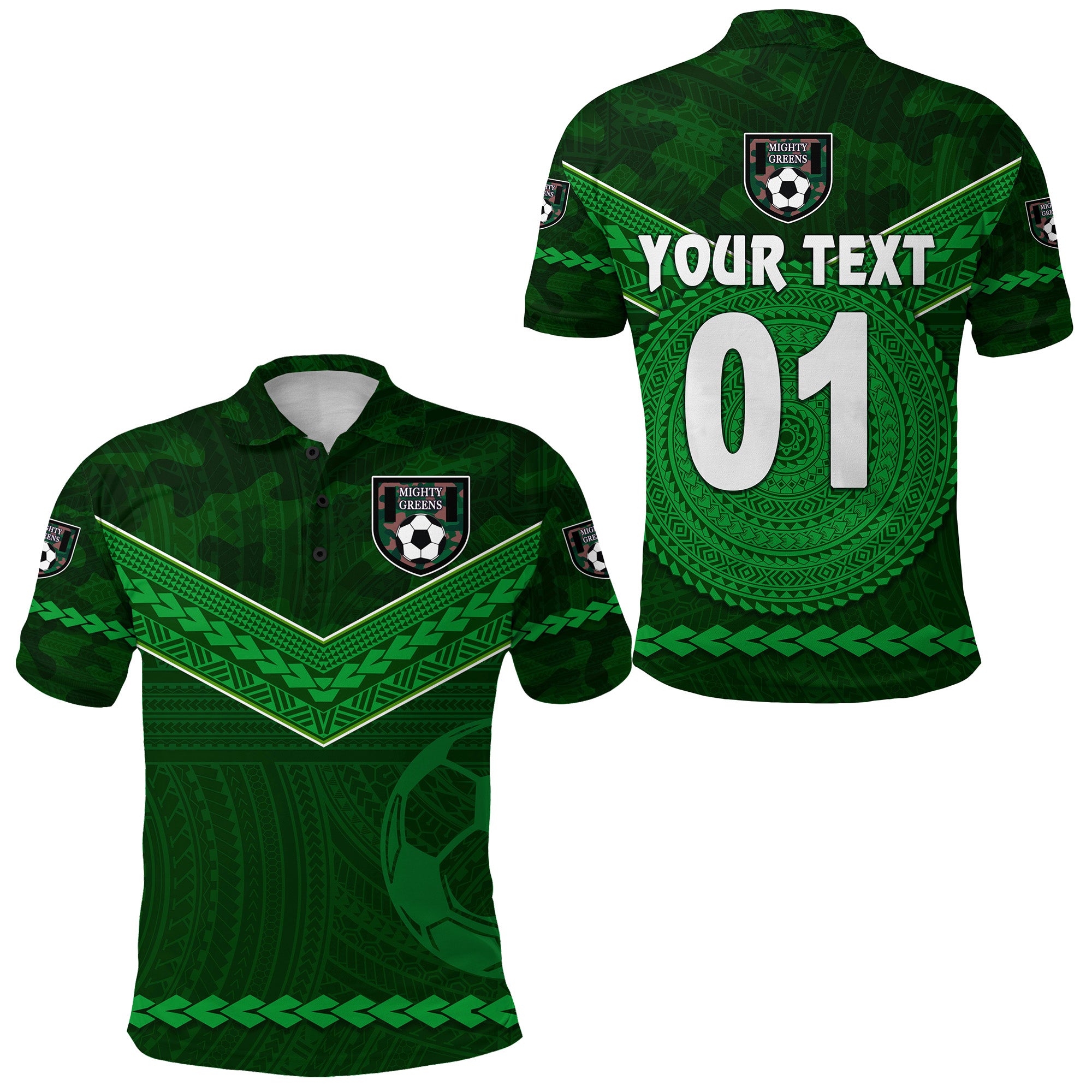 Custom Mighty Greens Polo Shirt Military Football Team Simple Style NO.1, Custom Text and Number LT8 Unisex Green - Polynesian Pride