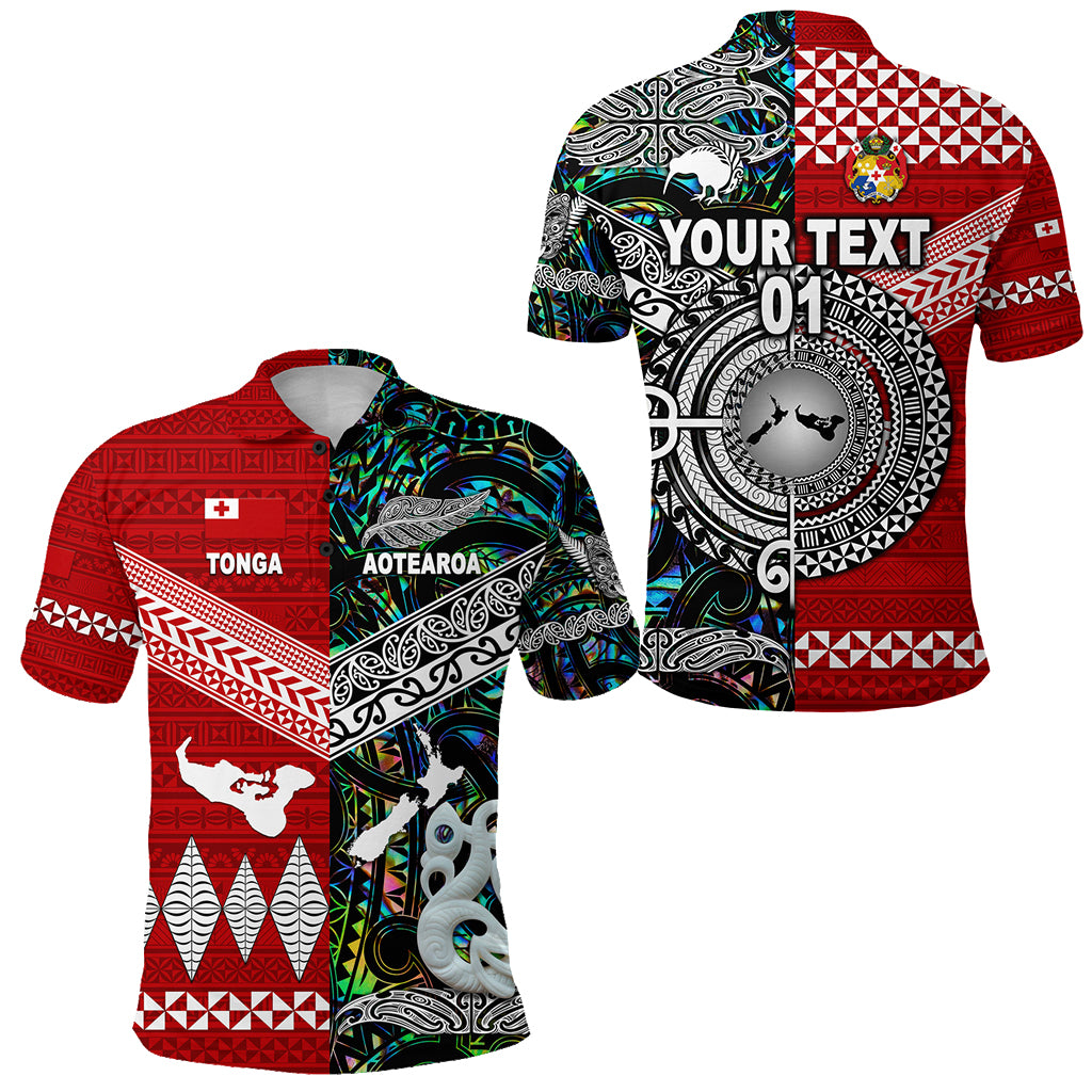 Custom New Zealand Tonga Polo Shirt Maori and Polynesian Together Paua Shell, Custom Text and Number LT8 Unisex Red - Polynesian Pride