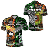 Custom New Zealand Australia Polo Shirt Maori and Aboriginal Together Green, Custom Text and Number LT8 Unisex Black - Polynesian Pride