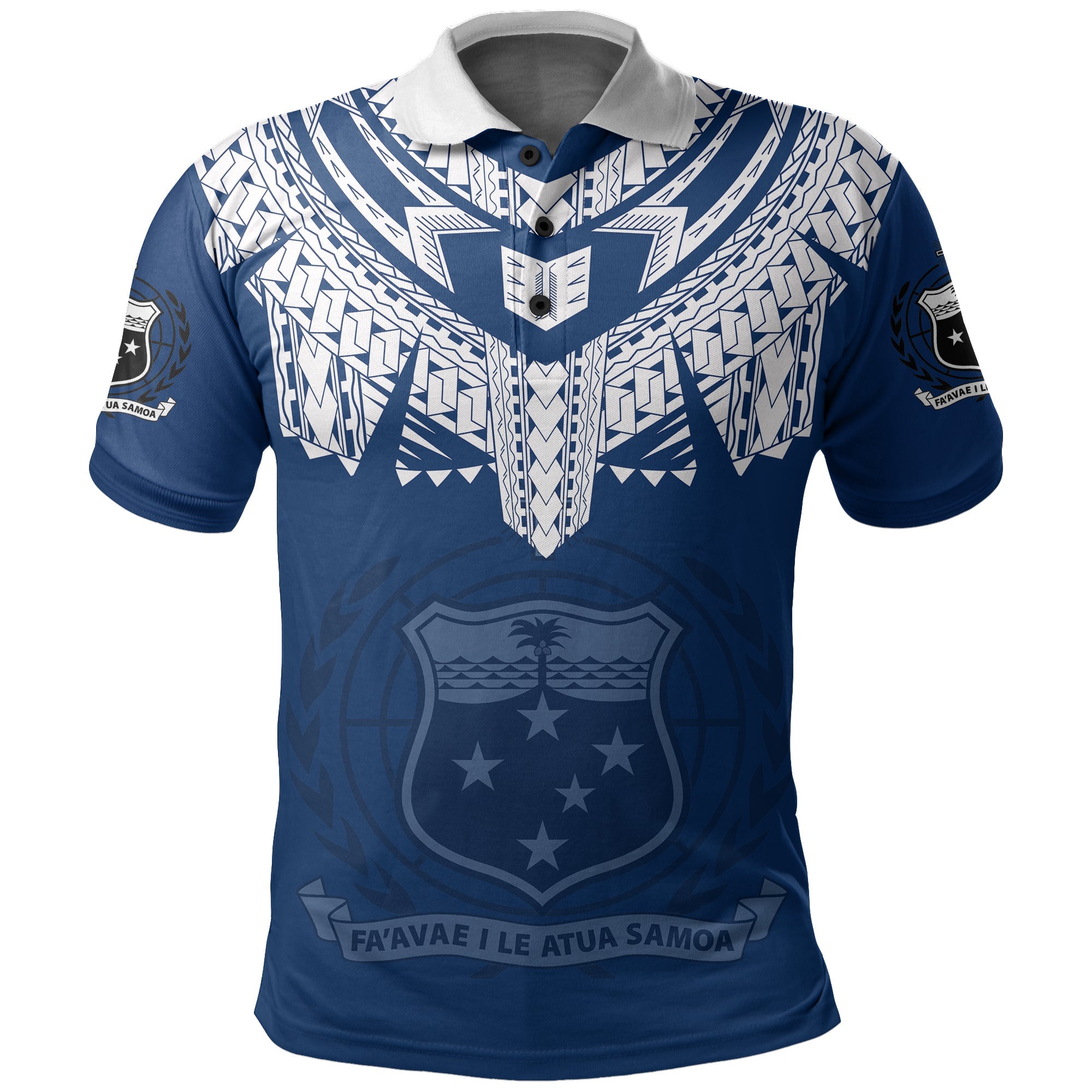 Samoa Independence Day Tribal Tattoo Coat Of Arms Polo Shirt No.3 LT6 Blue - Polynesian Pride